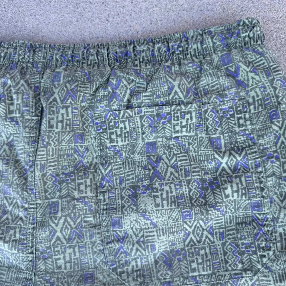 Gotcha Vintage Mens Swim Trunks Green Purple Tribal Print Mesh Lined Size 30